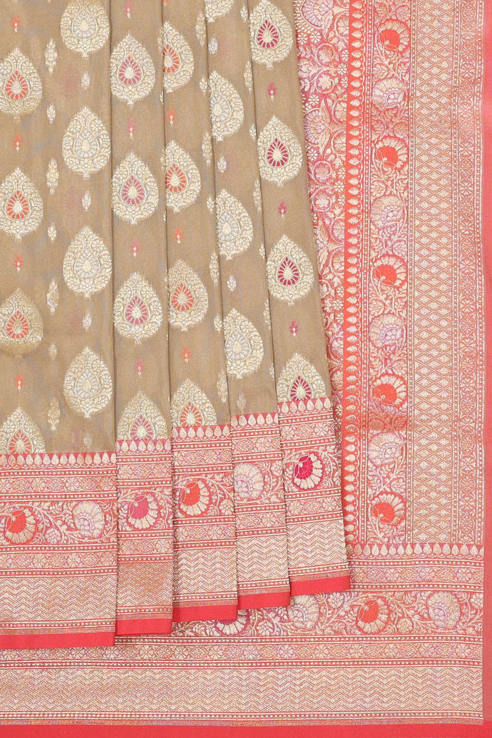 Collection of Banarasi Kora Silk Beige Saree in a gallery layout