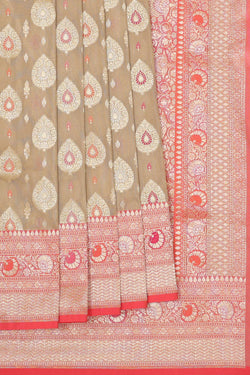 Collection of Banarasi Kora Silk Beige Saree in a gallery layout