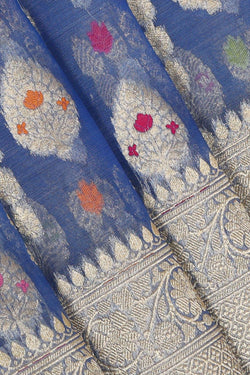 Collection of Banarasi Kora Silk Royal Blue Saree in a gallery layout