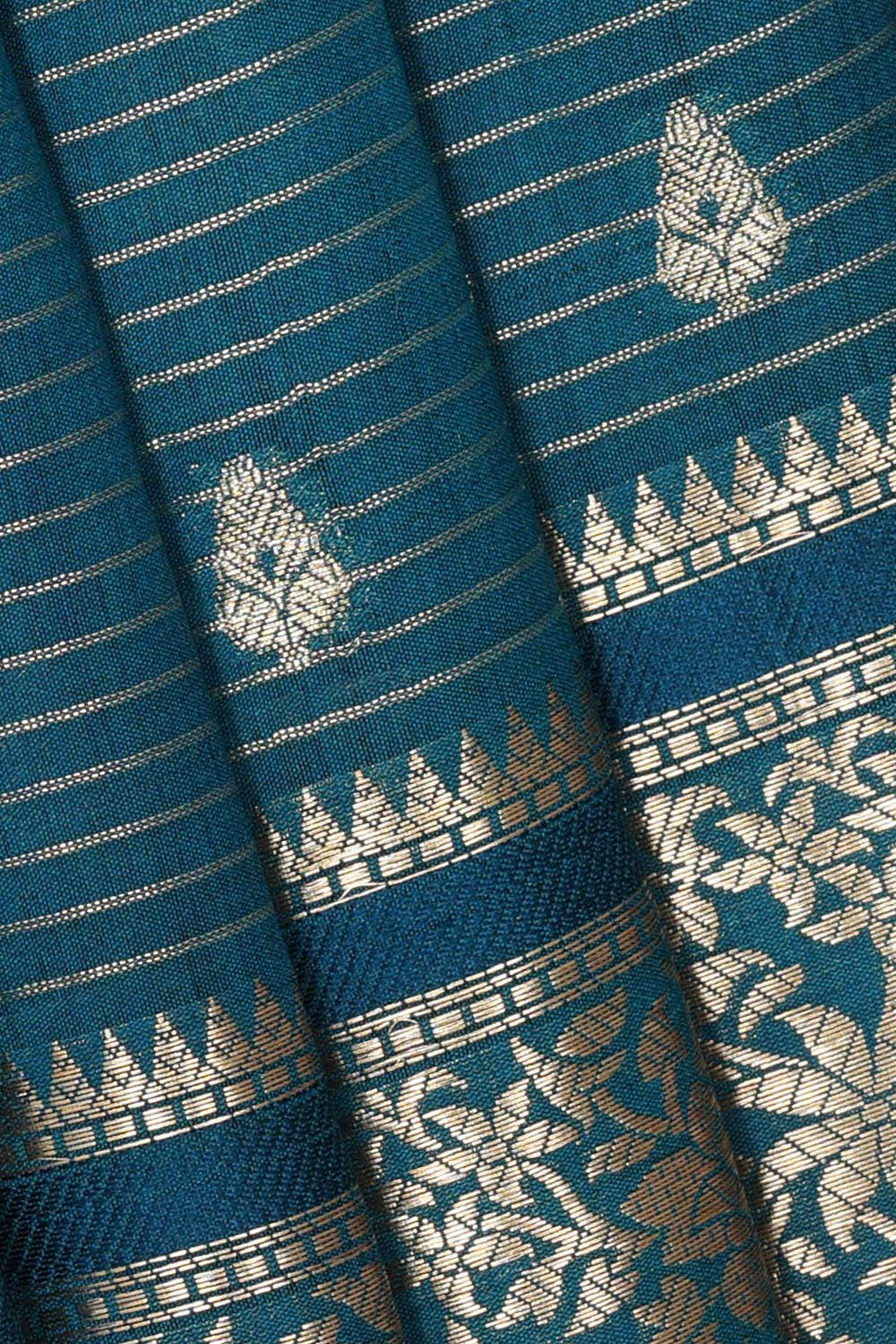 Collection of Banarasi Chiniya Silk Peacock Blue Saree in a gallery layout