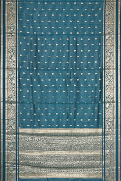 Collection of Banarasi Chiniya Silk Peacock Blue Saree in a gallery layout