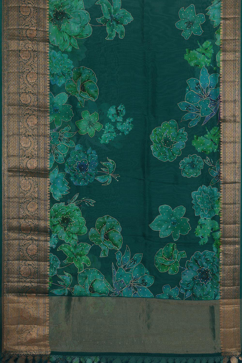 Organza Dark Teal Green Saree