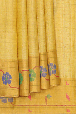 Image of Tussar Silk Golden Yellow Saree