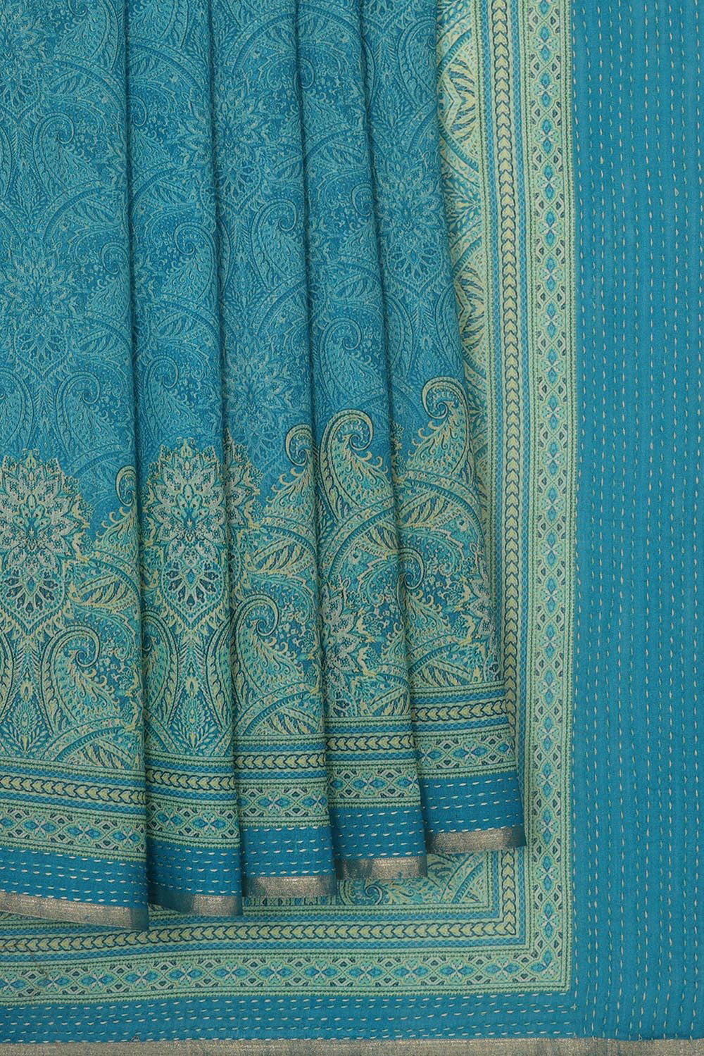 Collection of Tussar Moonga Silk Ocean Blue Saree in a gallery layout