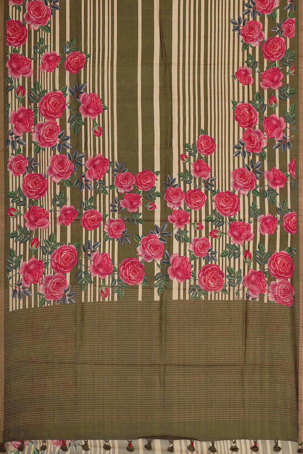 Image of Tussar Silk Heena Green Saree