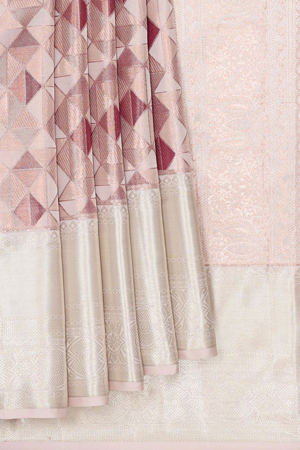 Kanchipattu Peach Brown Tissue Brocade Saree