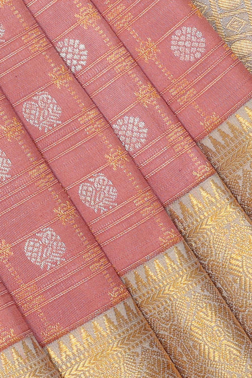 Kanchipattu Dark Peach Brocade Saree