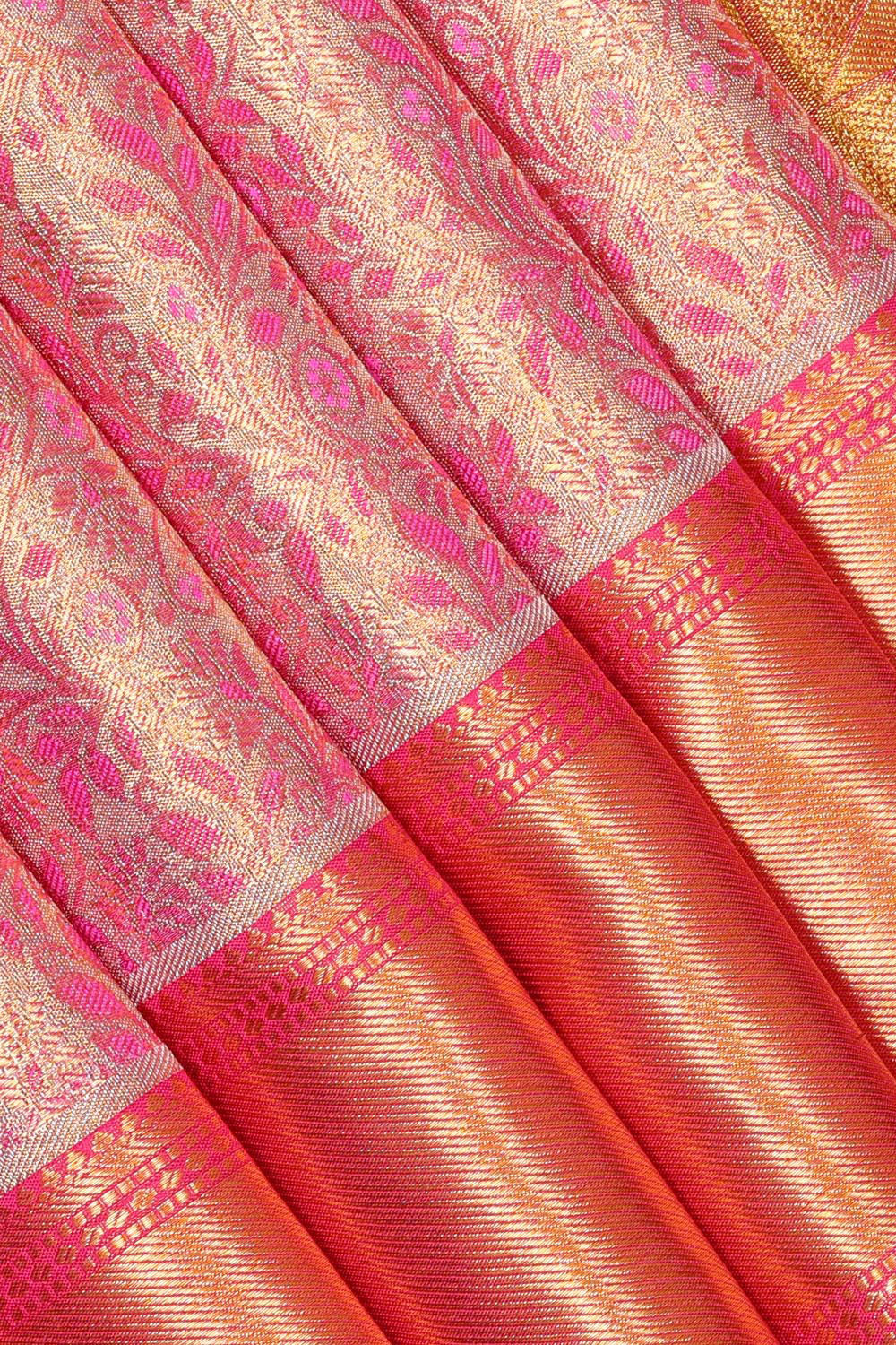 Kanchipattu Bright Pink Tissue Brocade Saree