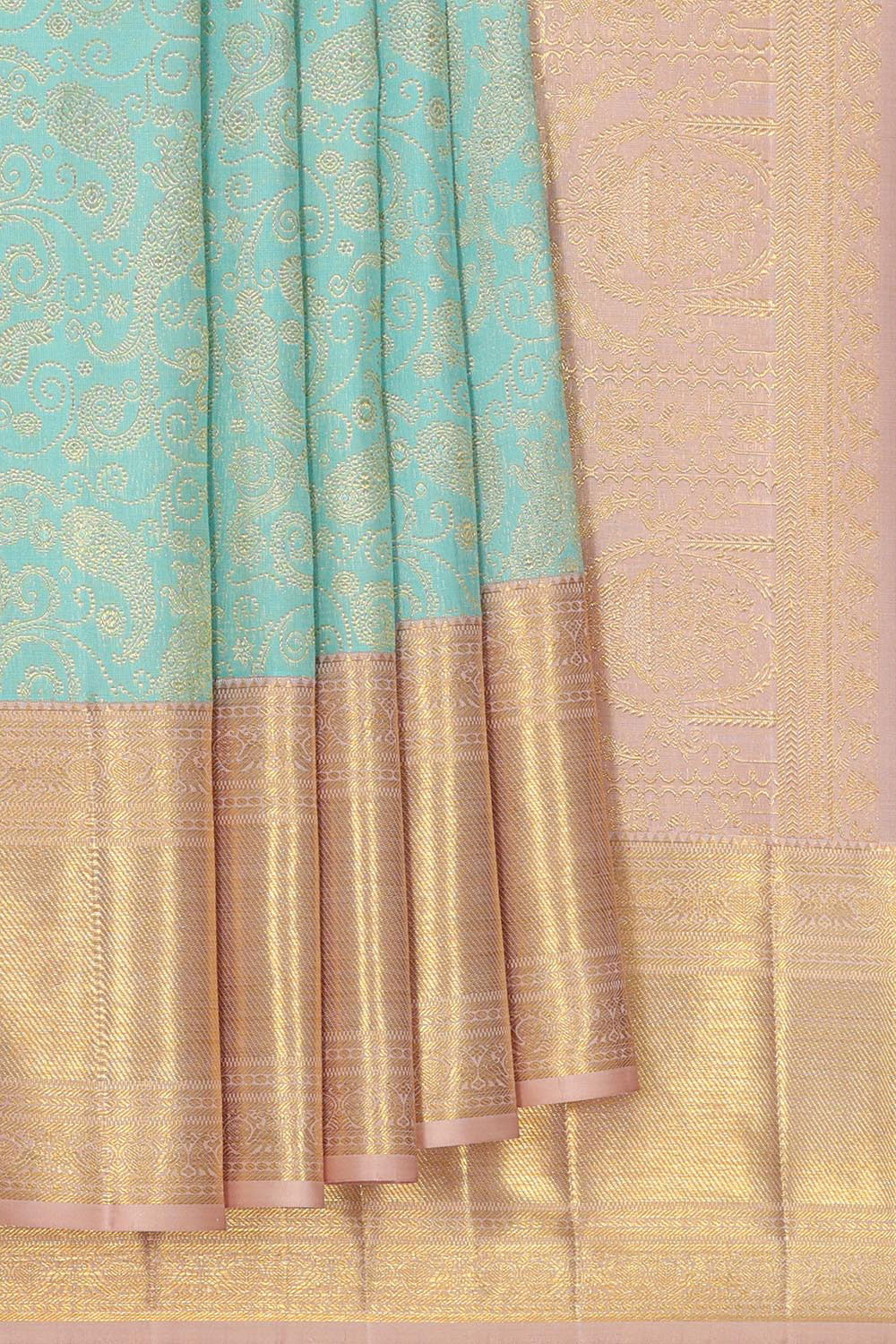 Kanchipattu Sea Blue Brocade Saree