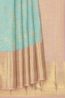 Image of Kanchipattu Sea Blue Brocade Saree