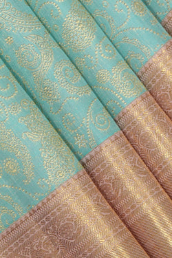 Image of Kanchipattu Sea Blue Brocade Saree