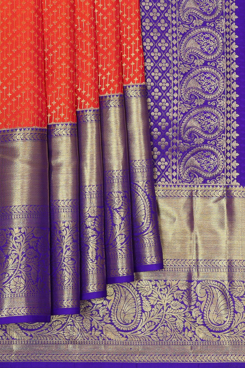 Kanchipattu Dark Orange Brocade Saree