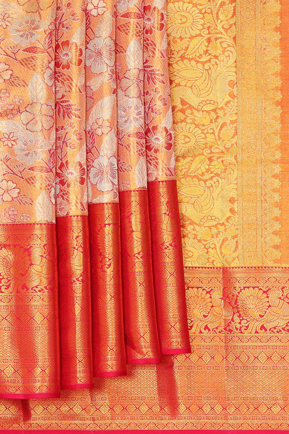 Kanchipattu Light Peach Tissue Brocade Saree