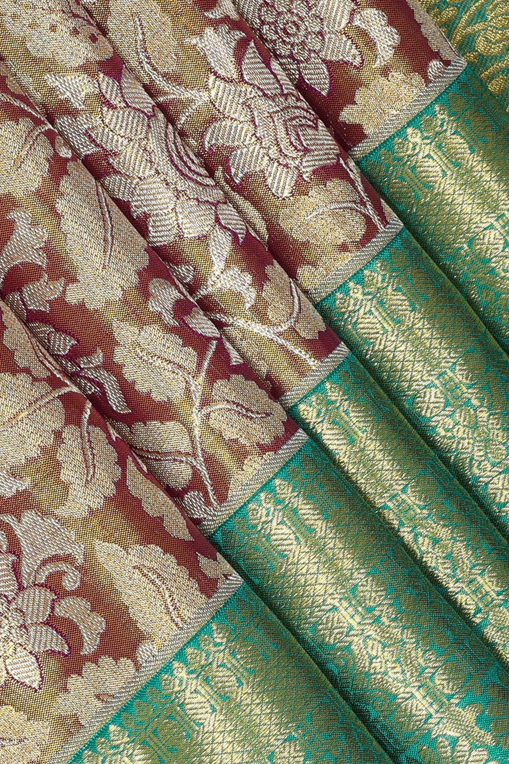 Kanchipattu Golden Dark Brown Tissue Brocade Saree