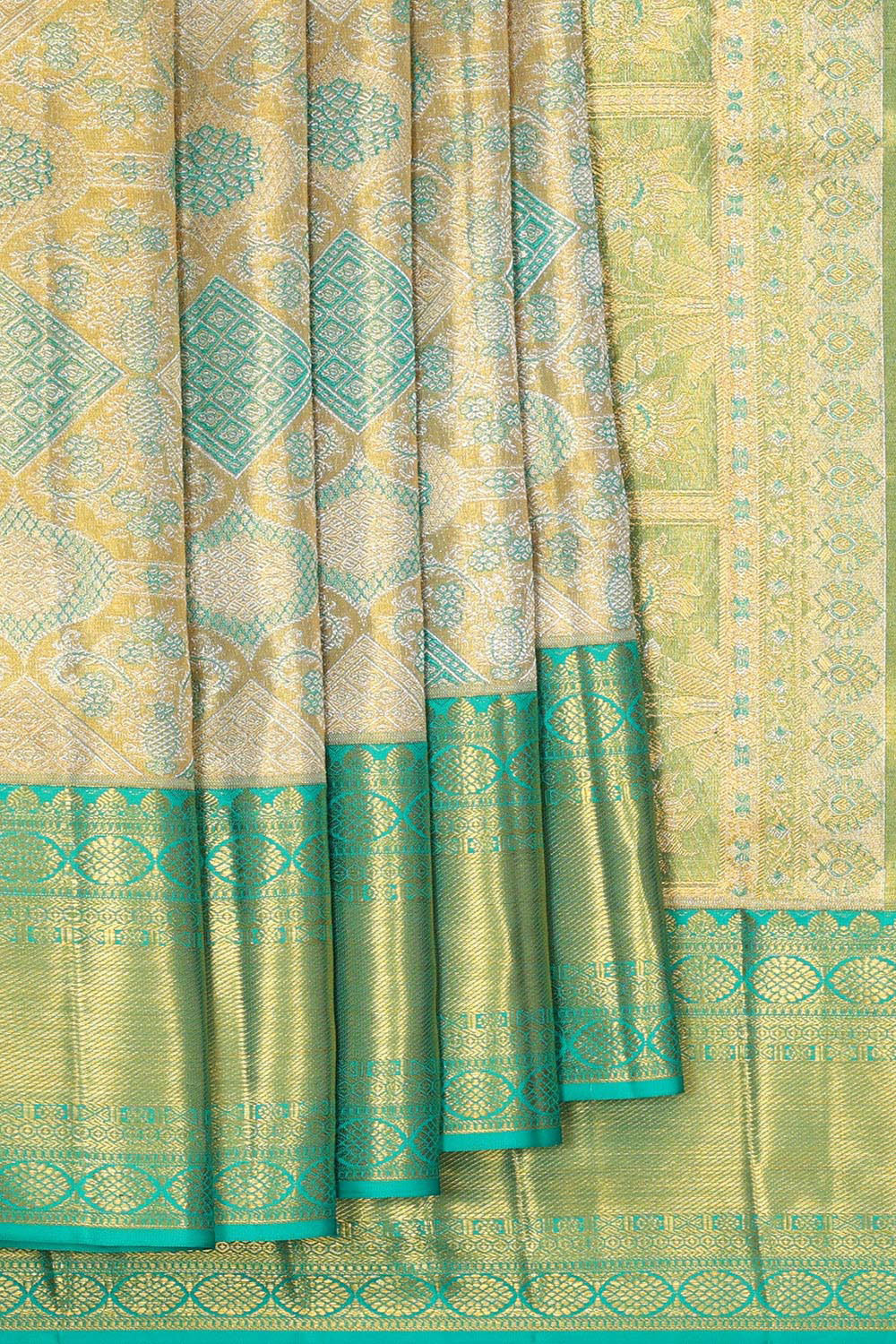 Kanchipattu Dark Yellow Tissue Brocade Saree