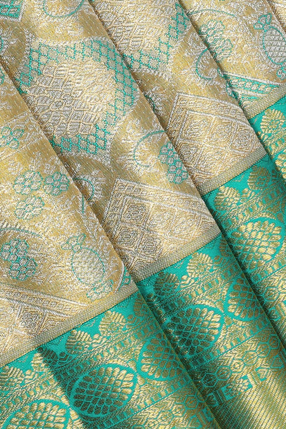 Kanchipattu Dark Yellow Tissue Brocade Saree