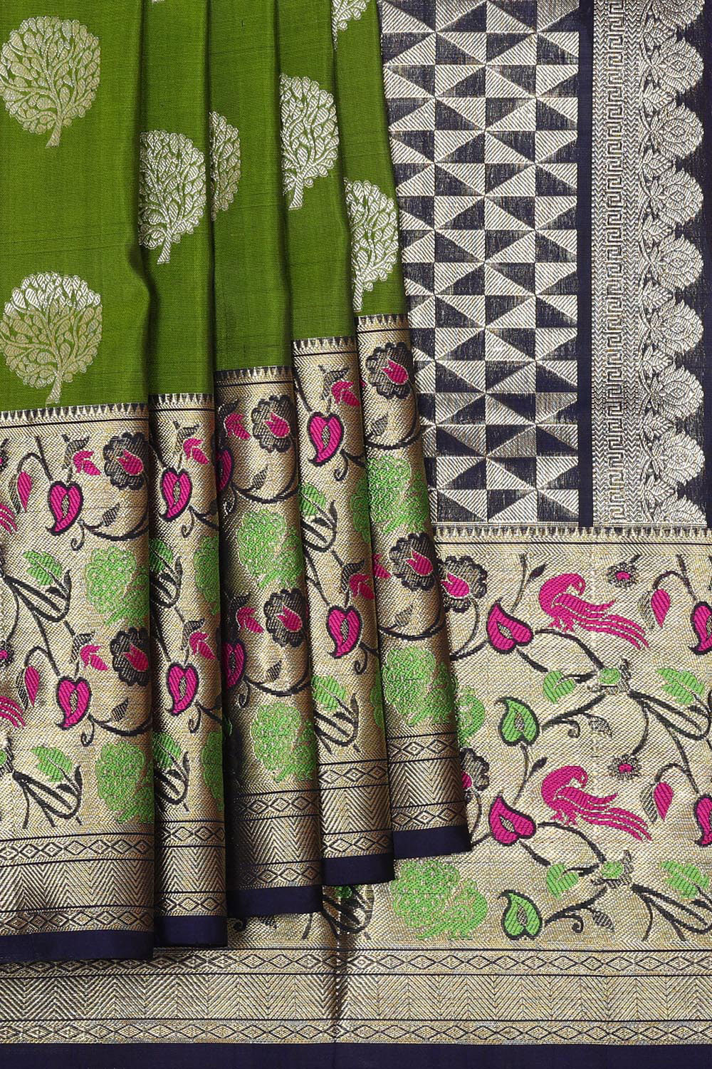 Collection of Venkatagiri Silk Leaf Green Saree in a gallery layout