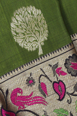 Collection of Venkatagiri Silk Leaf Green Saree in a gallery layout