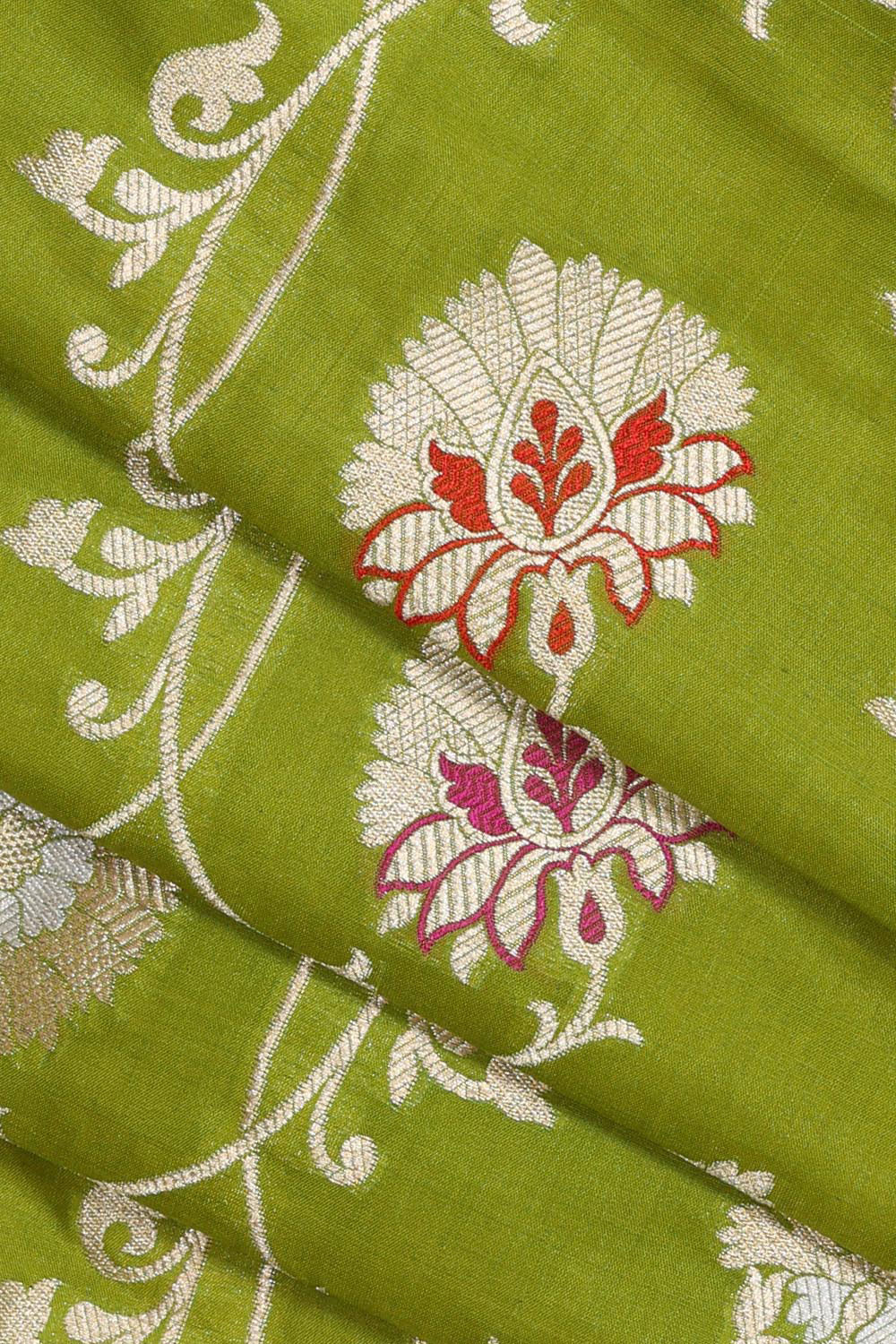 Collection of Banarasi Silk Parrot Green Saree in a gallery layout