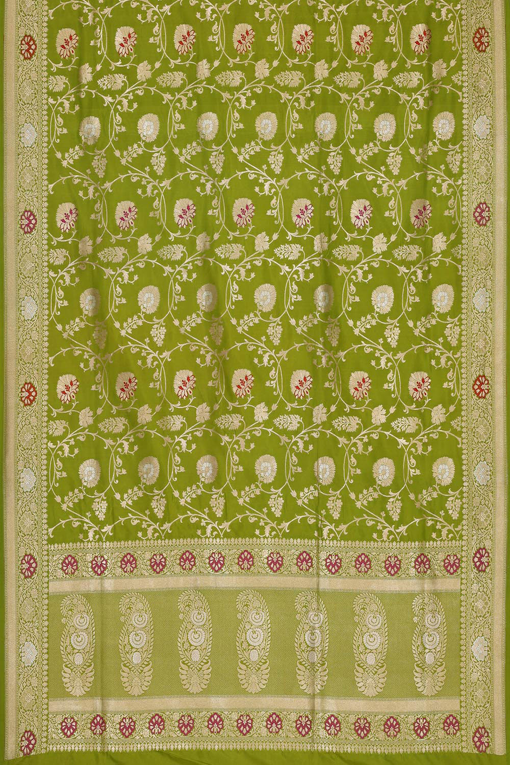 Collection of Banarasi Silk Parrot Green Saree in a gallery layout