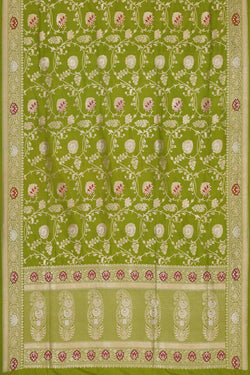 Collection of Banarasi Silk Parrot Green Saree in a gallery layout