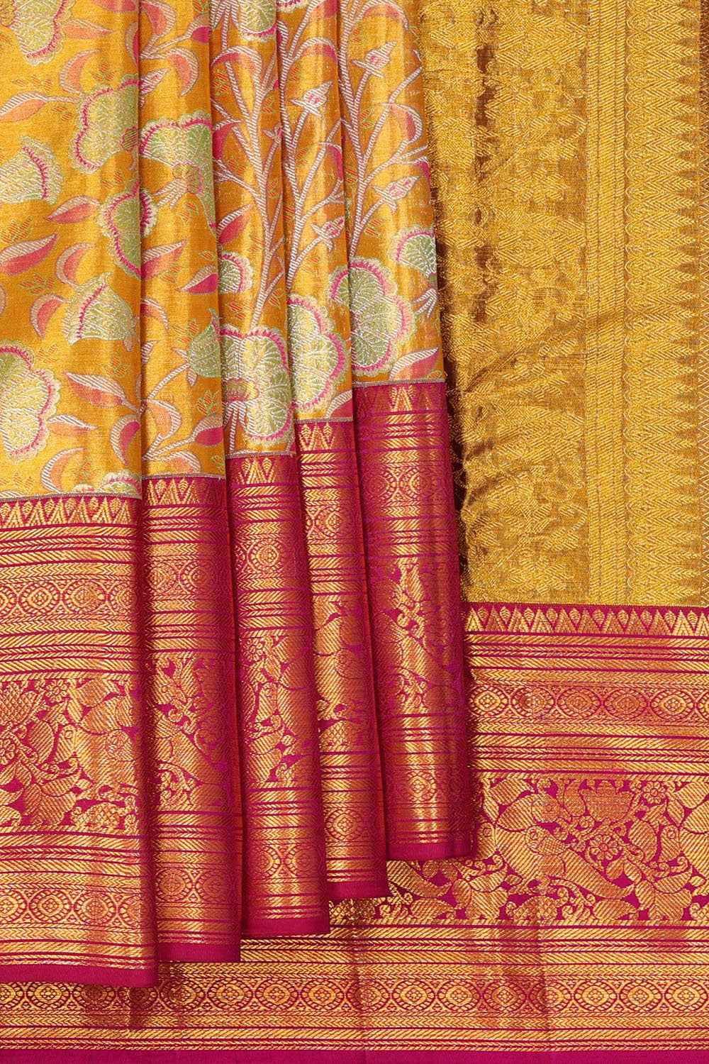 Kanchipattu Mustard Yellow Tissue Brocade Saree