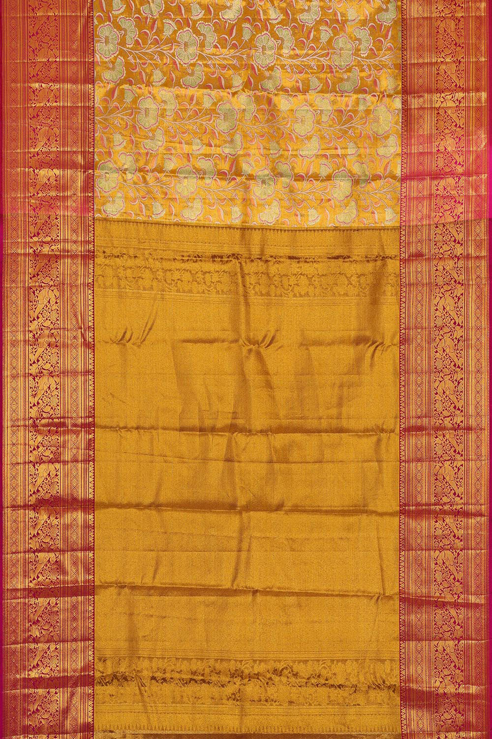 Kanchipattu Mustard Yellow Tissue Brocade Saree