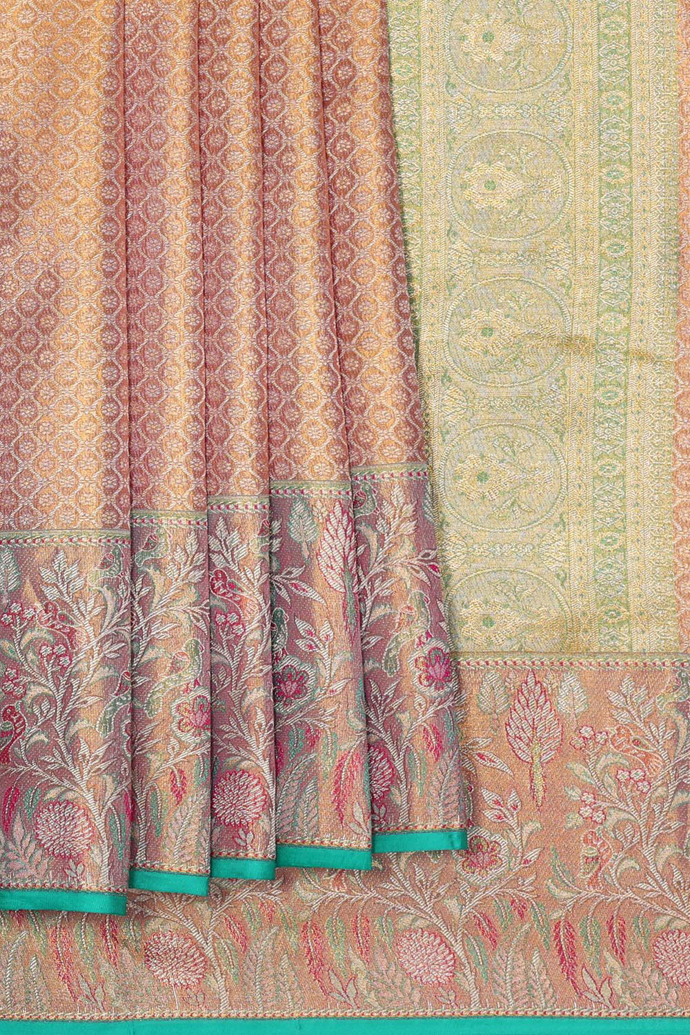 Kanchipattu Golden Brown Brocade Saree