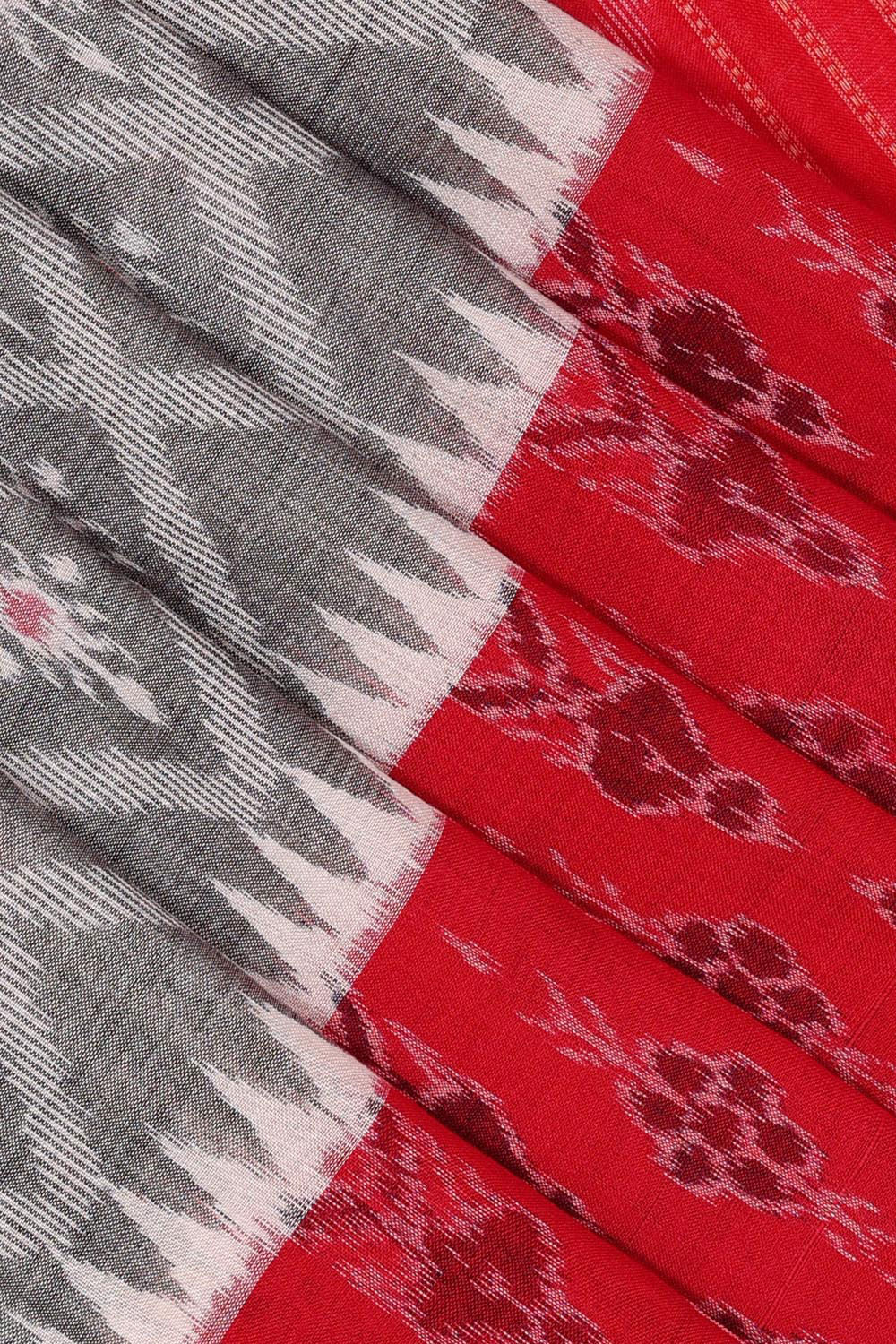 Image of Sambalpuri Cotton Light-Grey Saree