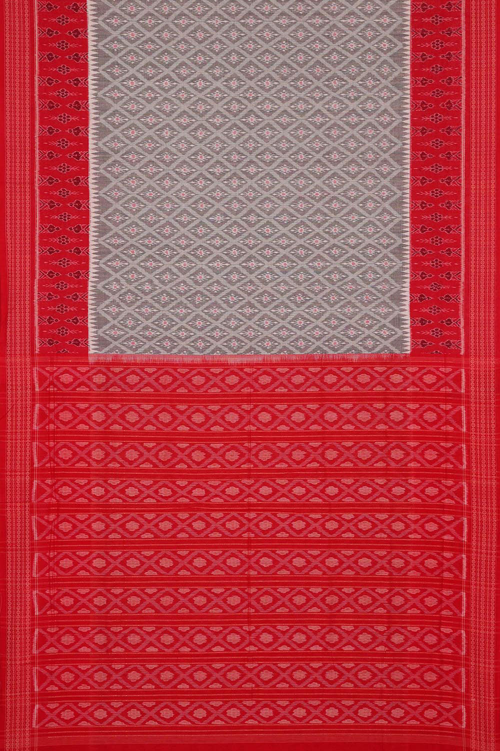 Image of Sambalpuri Cotton Light-Grey Saree