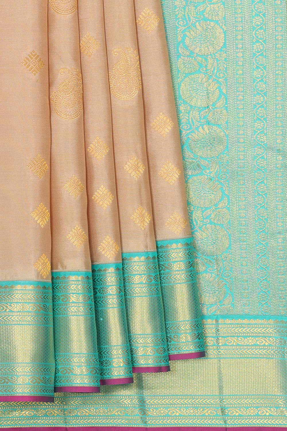 Kanchipattu Dark Cream Brocade Saree