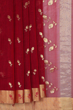 Collection of Chanderi Cotton Silk Caramel Maroon Saree in a gallery layout