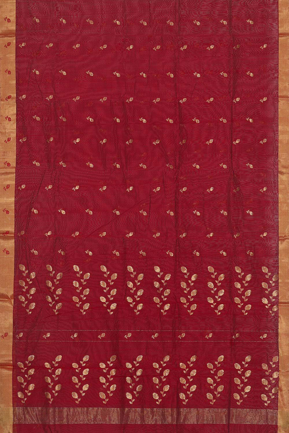 Collection of Chanderi Cotton Silk Caramel Maroon Saree in a gallery layout