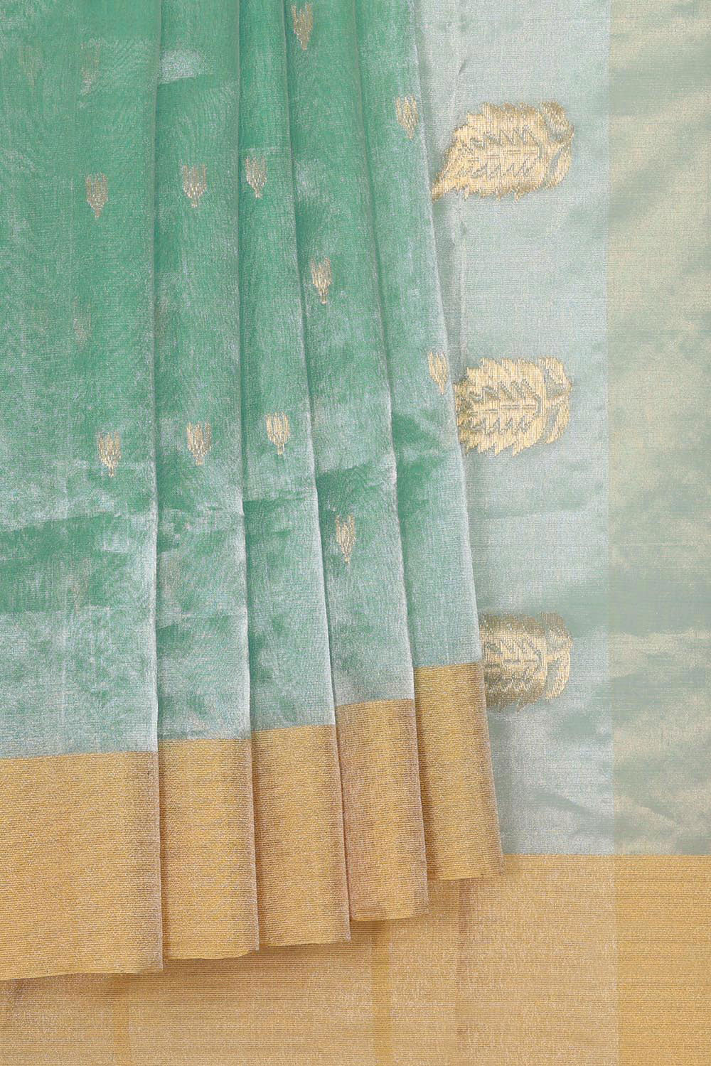 Collection of Chanderi Kora Silk Mint Green Saree in a gallery layout