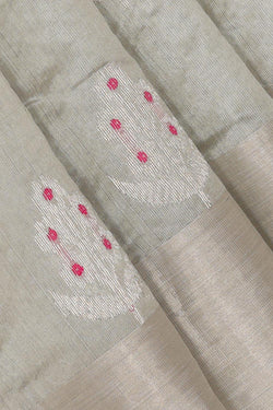 Collection of Chanderi Kora Silk Cream Grey Saree in a gallery layout