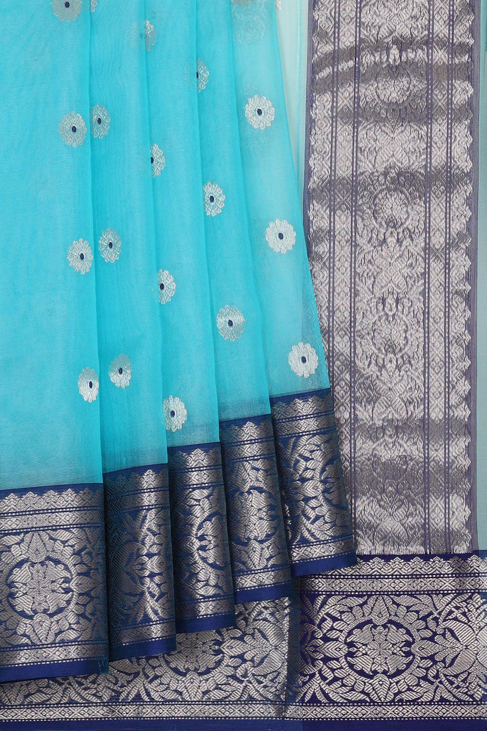 Collection of Chanderi Kora Silk Sky Blue Saree in a gallery layout