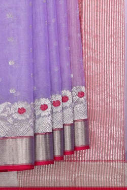 Collection of Chanderi Kora Silk Lavender Saree in a gallery layout