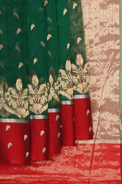 Collection of Chanderi Bottle Green Saree in a gallery layout