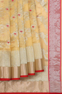 Collection of Chanderi Kora Silk Mustard Yellow Saree in a gallery layout