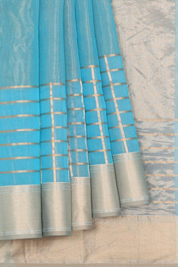 Collection of Banarasi Kora Sky Blue Saree in a gallery layout