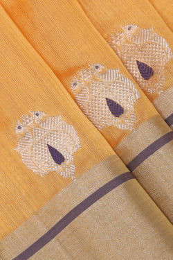 Collection of Chanderi Cotton Silk Saffron Yellow Saree in a gallery layout