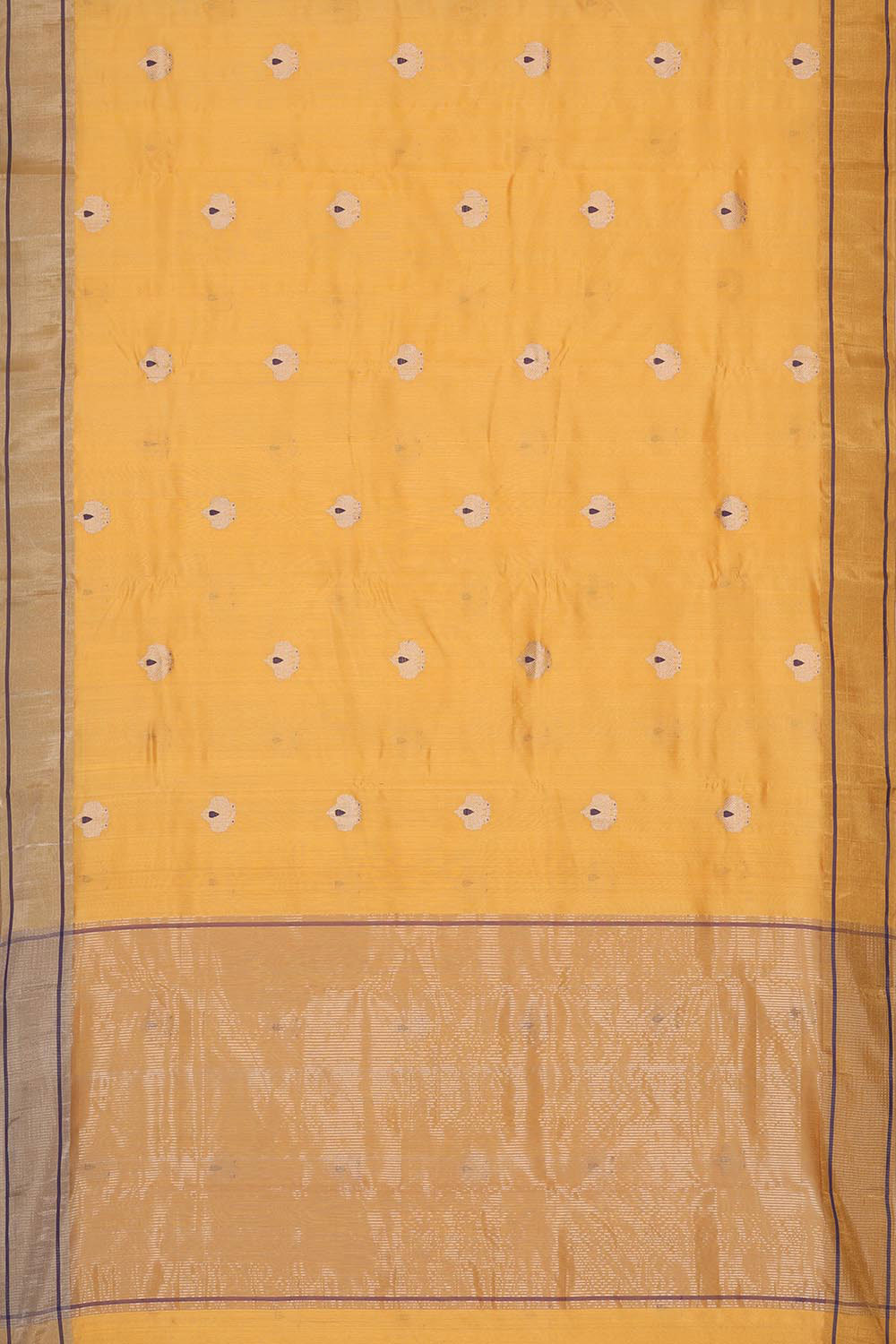 Collection of Chanderi Cotton Silk Saffron Yellow Saree in a gallery layout