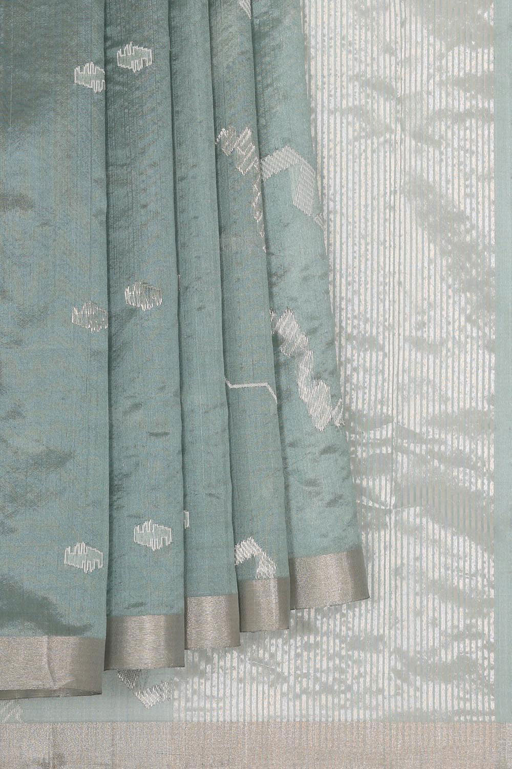 Collection of Chanderi Kora Silk Greenish Grey Saree in a gallery layout