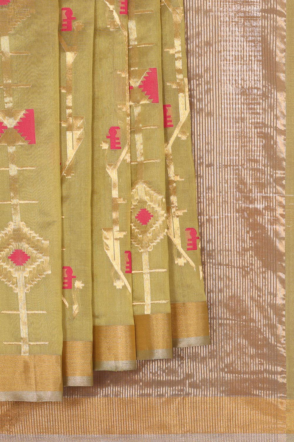 Collection of Chanderi Light Olive Green Saree in a gallery layout