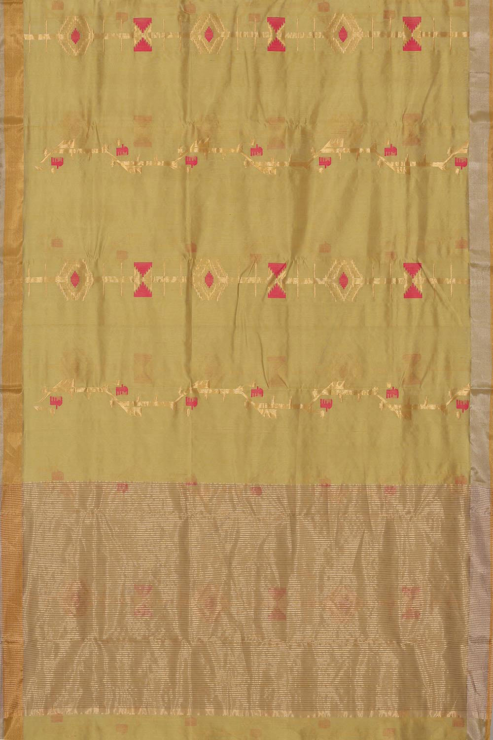 Collection of Chanderi Light Olive Green Saree in a gallery layout