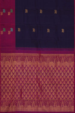 Image of Kanchipattu Navy Blue Brocade Saree