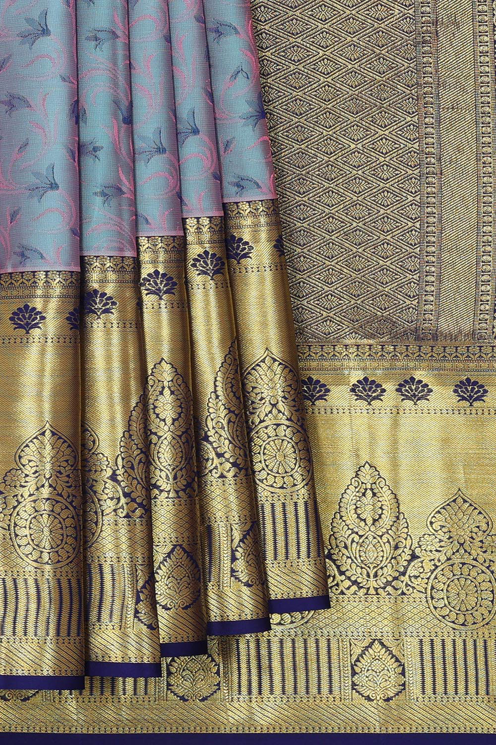 Kanchipattu Bluish Grey Brocade Saree