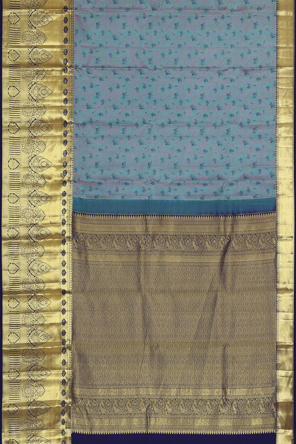 Kanchipattu Bluish Grey Brocade Saree