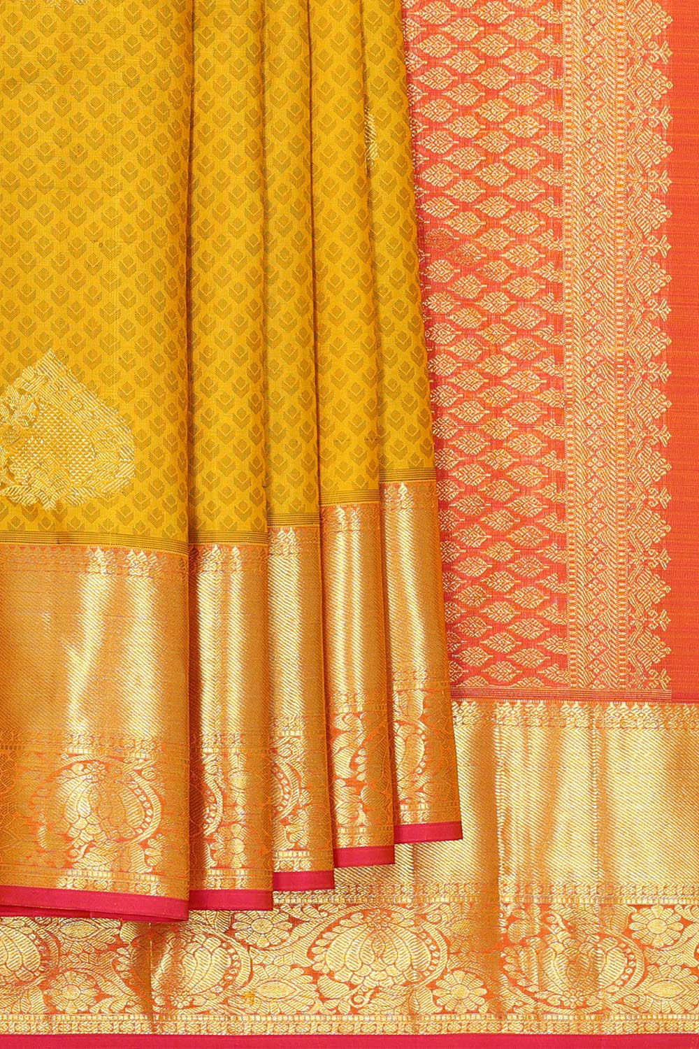 Kanchipattu Mustard Yellow Brocade Saree