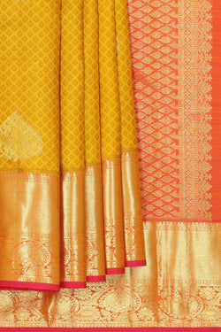 Image of Kanchipattu Mustard Yellow Brocade Saree